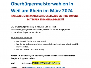 Podiumsdiskussion zur OB Wahl in Weil am Rhein